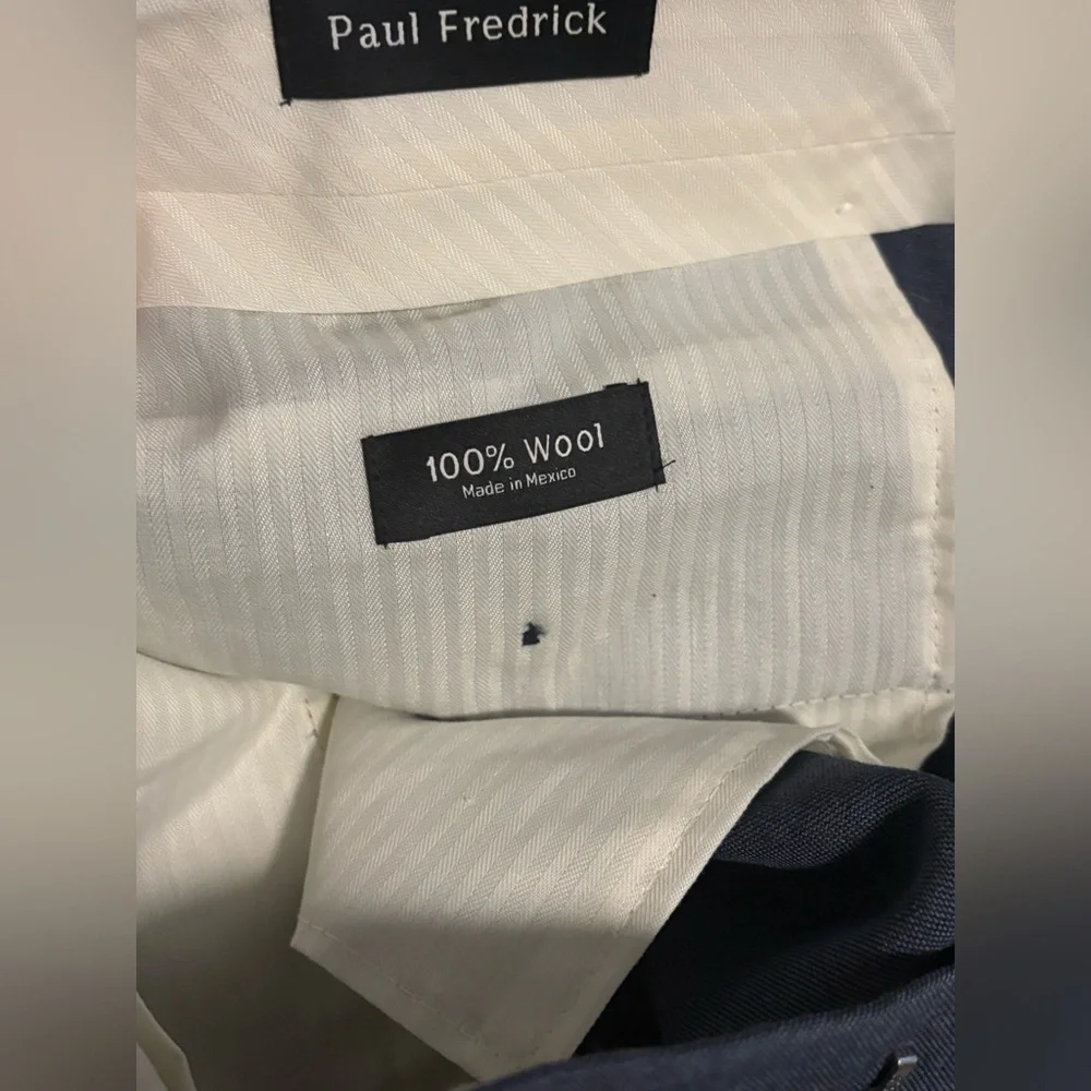 Paul Fredrick blue sharkskin wool dress pants 40x26 - Picture 3 of 4